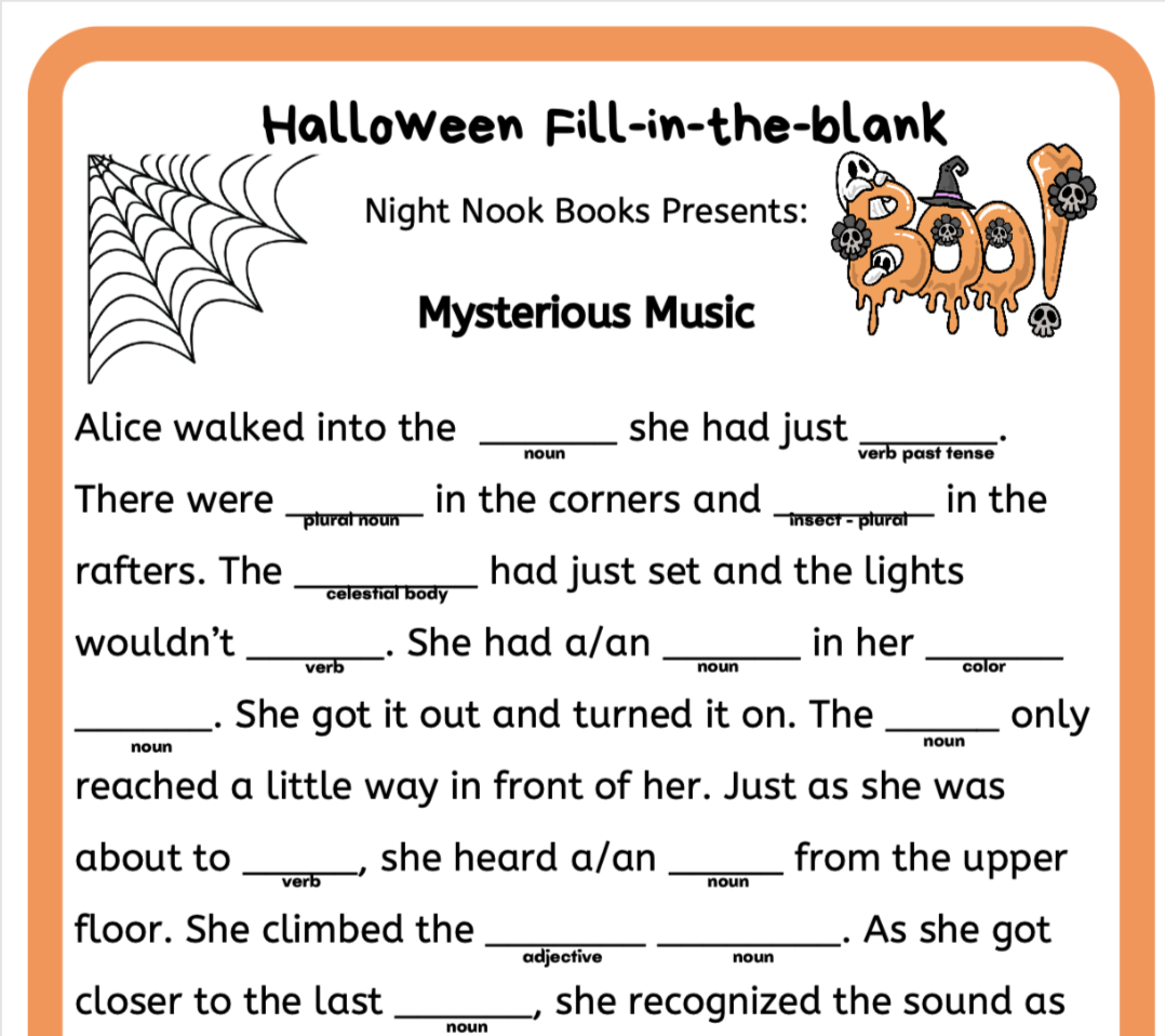 Mysterious Music fill-in-the-blank Halloween Activity Sheet Screen Shot