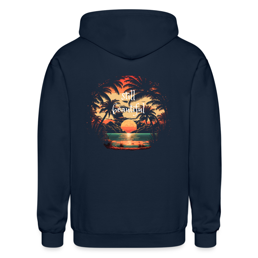 Gildan Heavy Blend Adult Zip Hoodie with Still Beautiful Graphic - navy