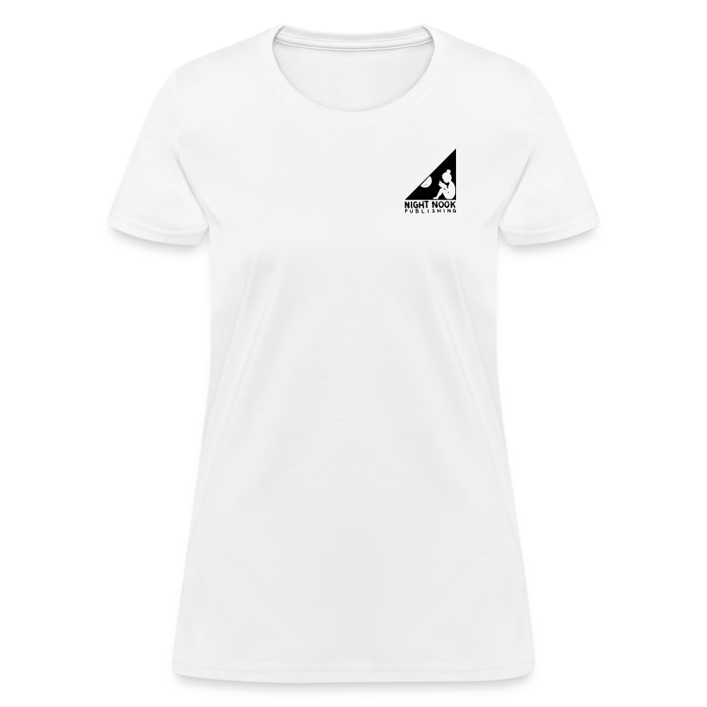 Women's T-Shirt with Full Night Nook Publishing Logo - white