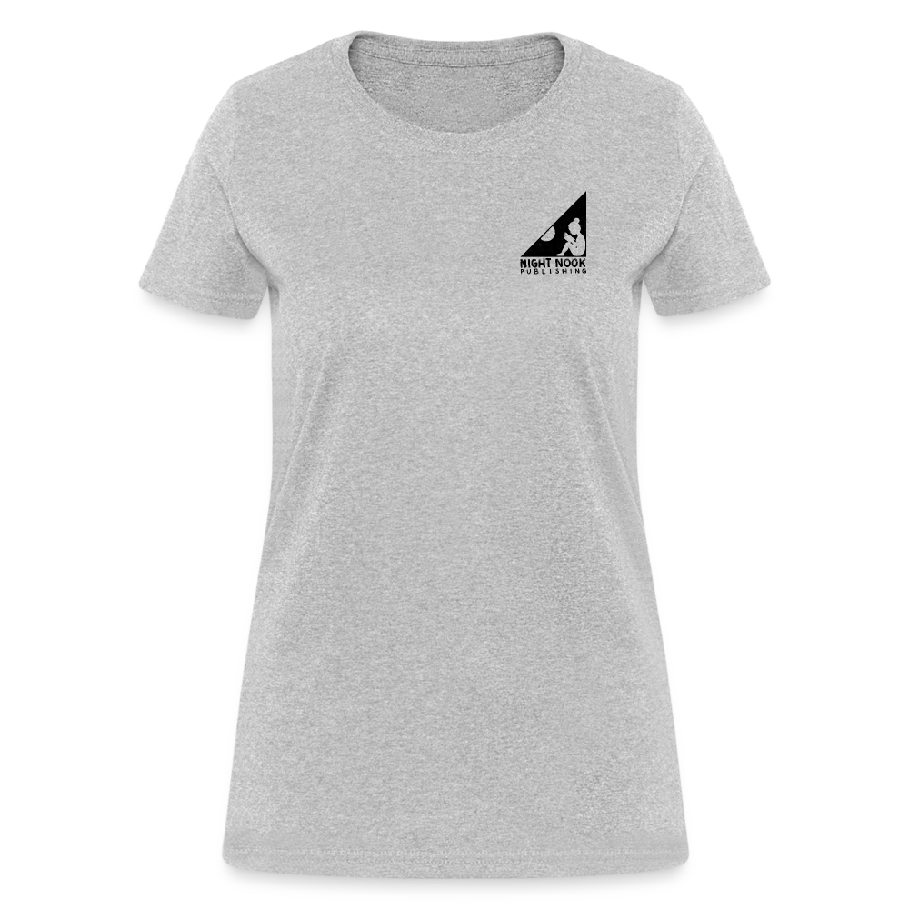 Women's T-Shirt with Full Night Nook Publishing Logo - heather gray