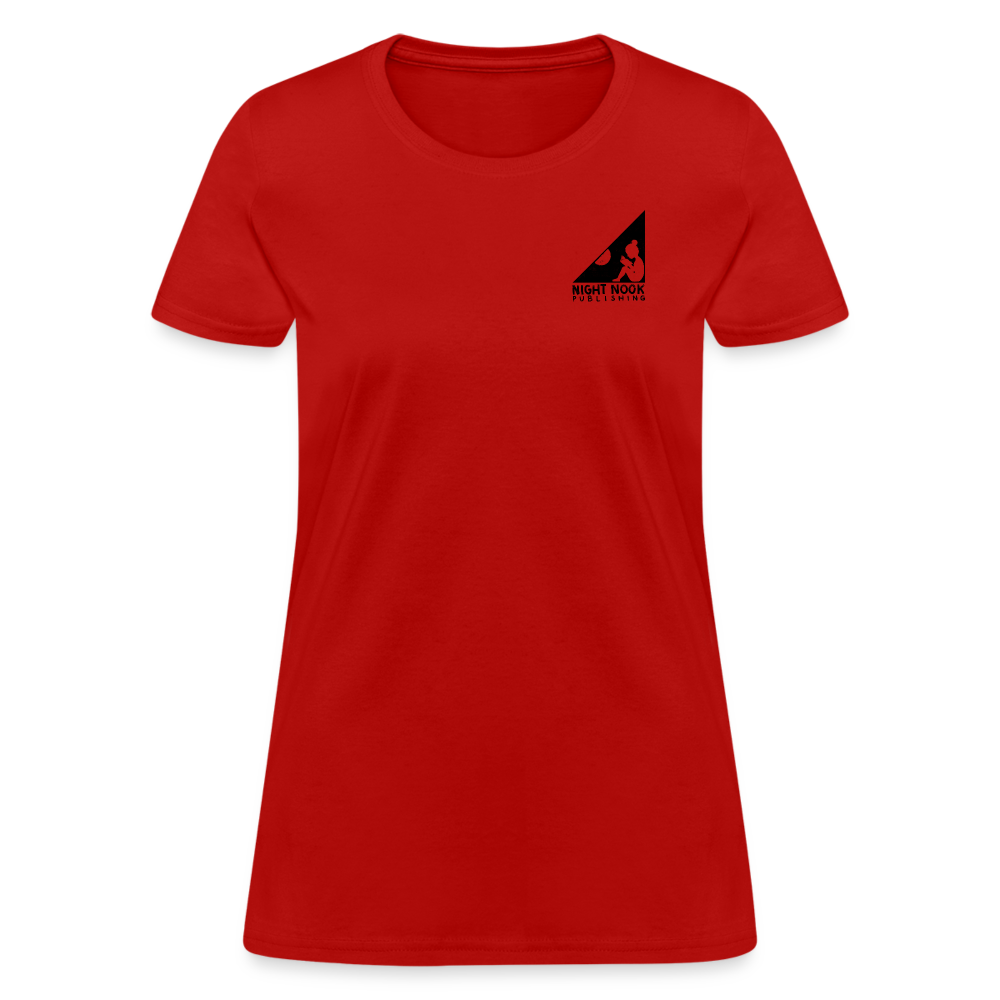 Women's T-Shirt with Full Night Nook Publishing Logo - red